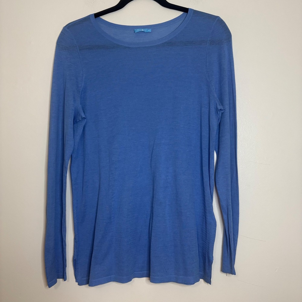 J. McLaughlin Blue Long Sleeve Button Cuff Knit Top Medium Silk Cotton